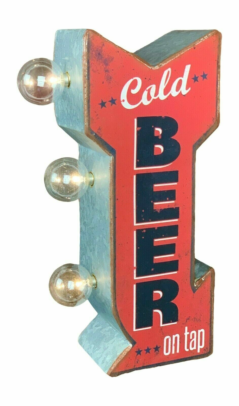 Cold Beer On Tap Arrow Shaped Double Sided Sign LED Lights Man Cave Bar Garage