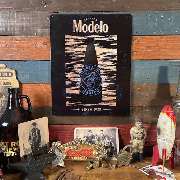 Modelo Gold Bottle 15" x 12" Tin Metal Beer Sign W/ Reinforced Hemmed Edges