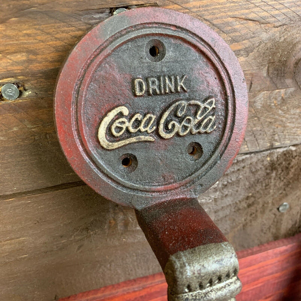 Coca-Cola Cast Iron Door Handle, Antiqued Finish, Painted & Raised Details, Coke