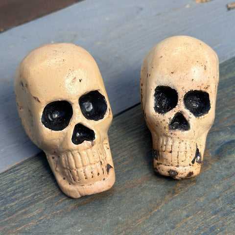 Skull Paperweights Cast Iron With Flesh Tone Antique Finish Set of 2