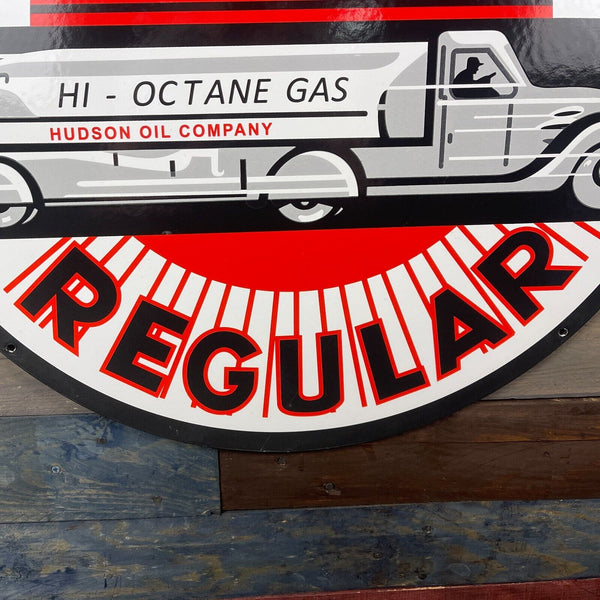 Hudson Oil Co. Porcelain Enamel Double Sided 24" Sign