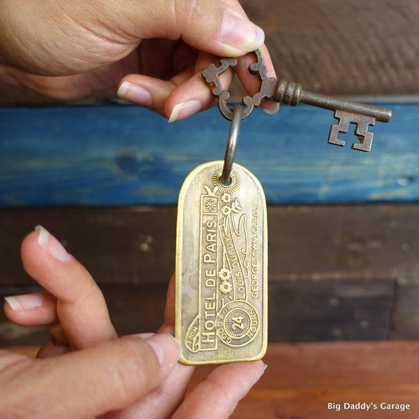 Historic Hotel De Paris Brothel Room Brass Tag & Key Antique Finish Bar Man Cave