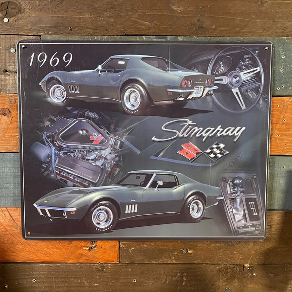 '69 Chevy Corvette Stingray 15" x 12" Tin Metal Sign W/ Hemmed Reinforced Edges