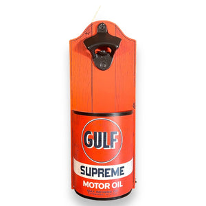 Gulf Motor Oil Bottle Opener and Cap Catcher Wall Mounted Plaque