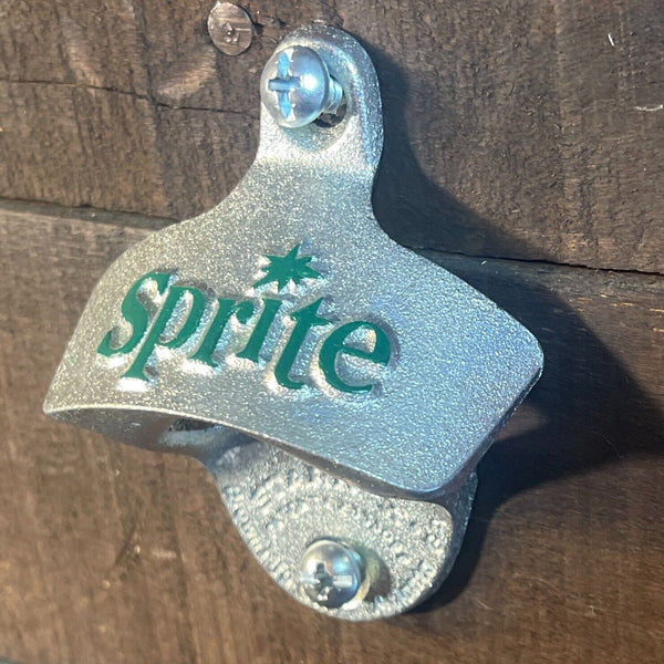 Sprite Bottle Opener Cast Iron Wall Mounted Vintage Chrome Finish