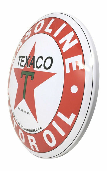 Texaco Red T Star 15" Domed Round Button Metal Sign, Garage, Man Cave, Bar Decor