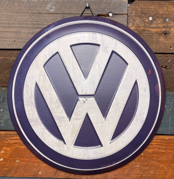 VW Volkswagen Round Metal Button Sign With Vintage Distressed Licensed Design