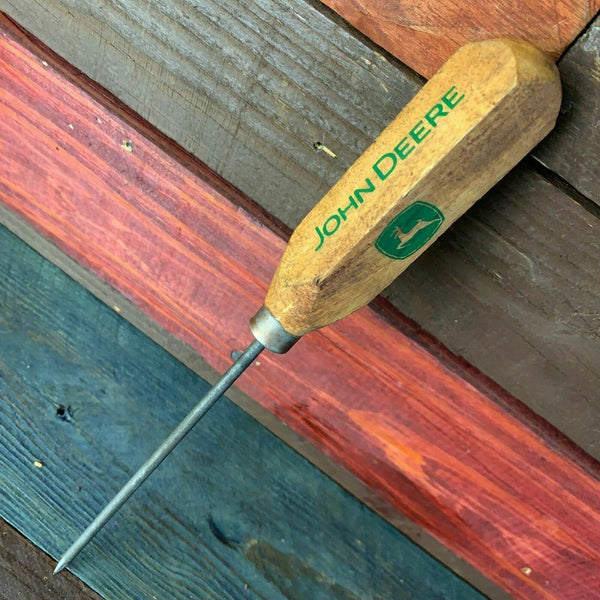 John Deere Advertising Ice Pick, Wood Handle, Antique Finish