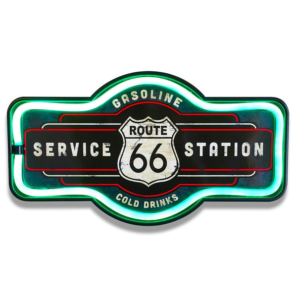 Route 66 LED Neon Lighted Sign, 17" Marquee Shape, For Bar, Garage, or Man Cave