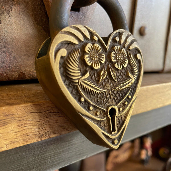 Victorian Ornate Heart Shaped Brass Lock With Antique Vintage Finish Steampunk