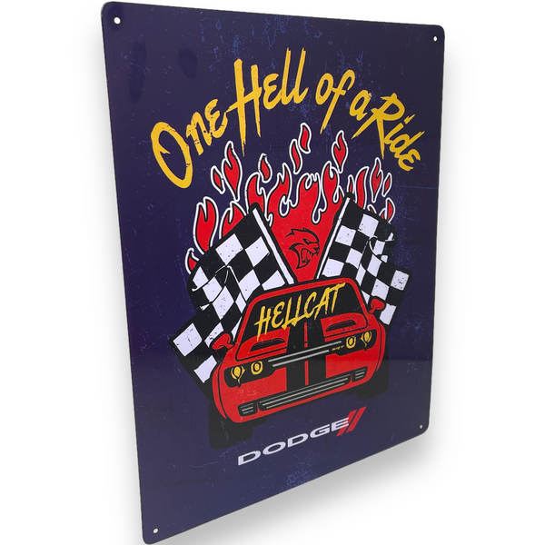 Dodge Hellcat One Hell Of A Ride 15" x 12" Metal Sign W/ Hemmed Reinforced Edges