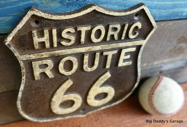 Historic Route 66 Cast Iron Plaque Sign Antique Rustic Vintage Embossed Finish 