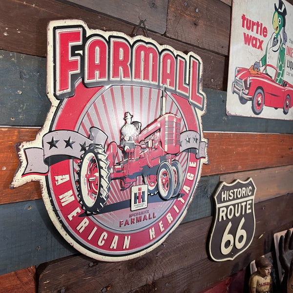 Farmall American Heritage Embossed Metal Sign With Vintage Distressed Design