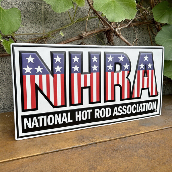 NHRA National Hot Rod Association American Flag Embossed & Shaped Sign