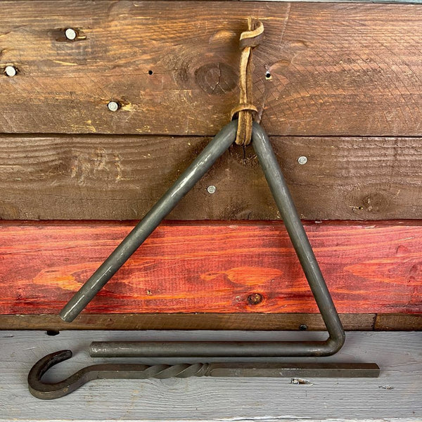 Chuck Wagon Dinner Bell Antique Wrought Iron, Striker, Leather Strap For Hanging