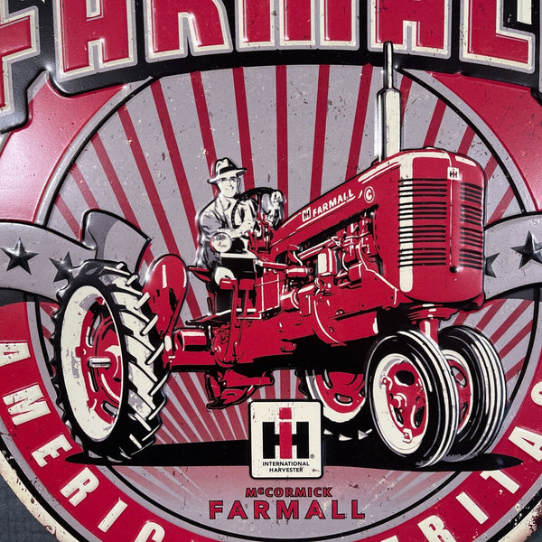 Farmall American Heritage Embossed Metal Sign With Vintage Distressed Design