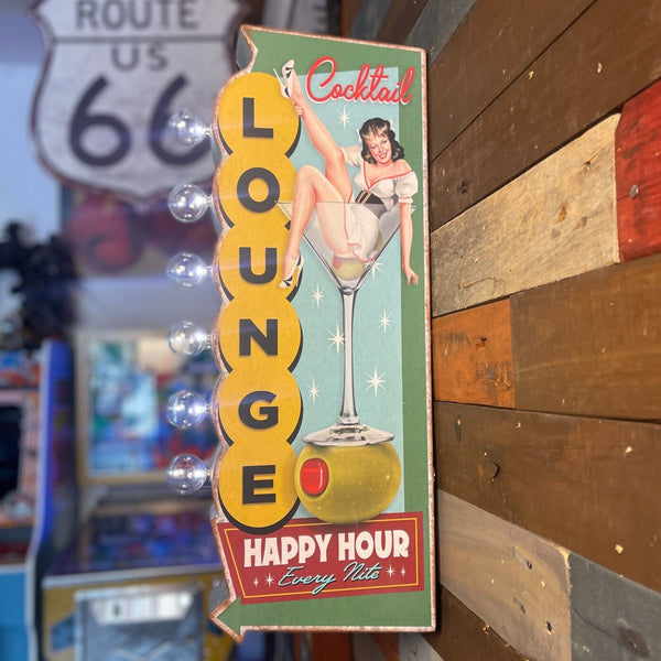 Cocktail Lounge Pin-Up LED Sign 24" Double Sided Vintage Retro Off The Wall