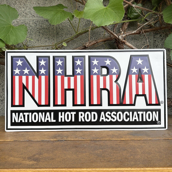 NHRA National Hot Rod Association American Flag Embossed & Shaped Sign