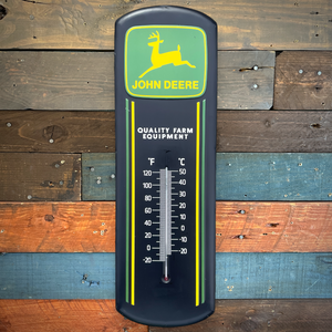 John Deere Quality Farm Equipment Embossed Metal 27" Wall Thermometer