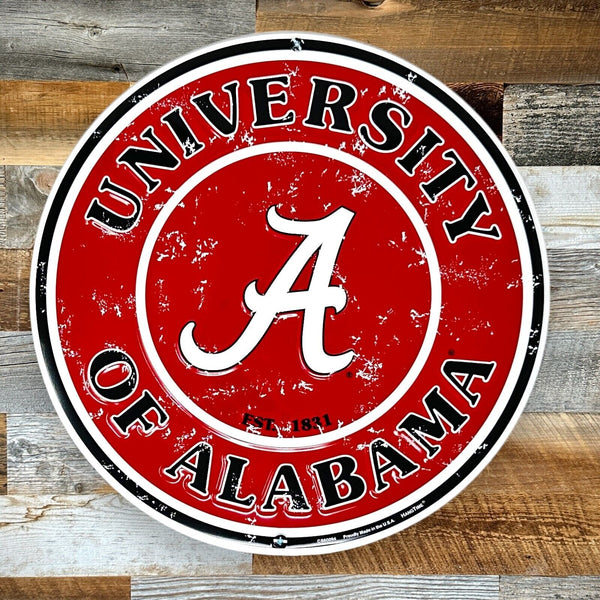 University Of Alabama Crimson Tide  12" Round Aluminum Sign Vintage Design