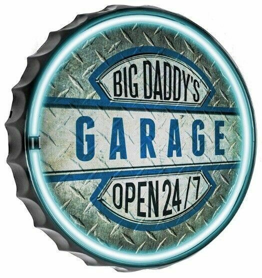 Big Daddy's Garage Round Bottlecap Shaped LED Neon Rope Light Bar Sign