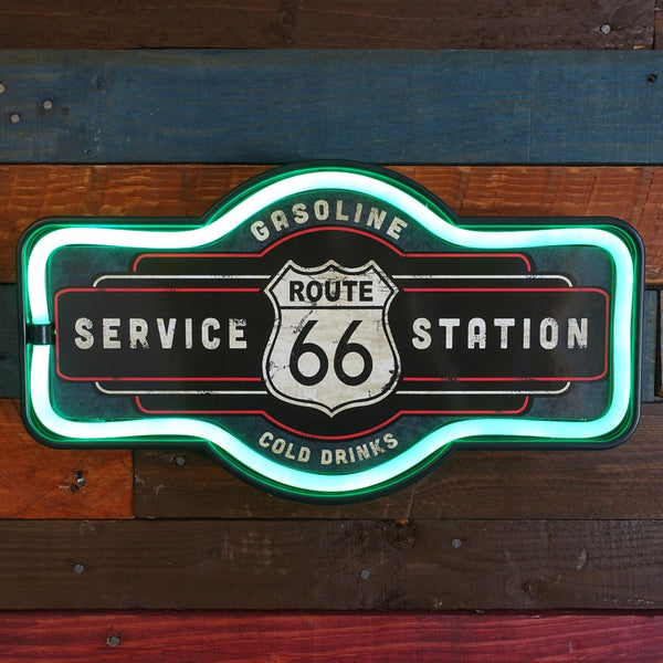 Route 66 LED Neon Lighted Sign, 17" Marquee Shape, For Bar, Garage, or Man Cave