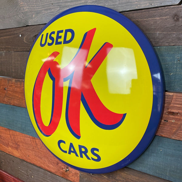 Chevrolet OK Used Cars Dome Sign 15" Round Metal Sign, Vintage Chevy Advertising