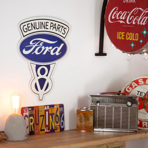 Ford V8 Genuine Parts Embossed & Shaped Metal Sign