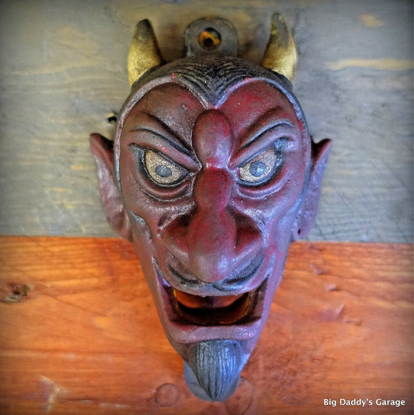 Red Horned Devil Wall Mounted Bottle Opener, Extra Heavy Cast Iron, Bar Man Cave