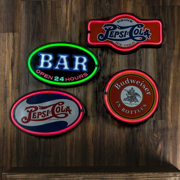 Bar Open 24 Hours - LED Light Rope 16" Oval Sign - Bar, Man Cave, Pub, Garage