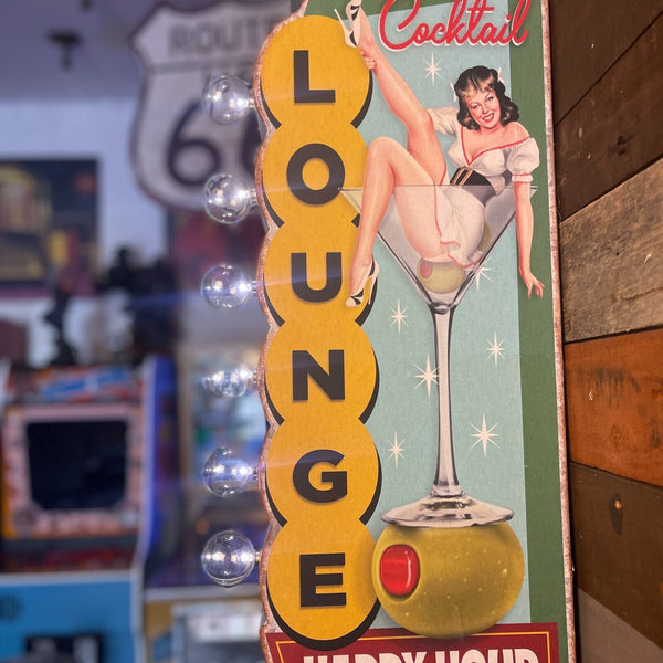 Cocktail Lounge Pin-Up LED Sign 24" Double Sided Vintage Retro Off The Wall