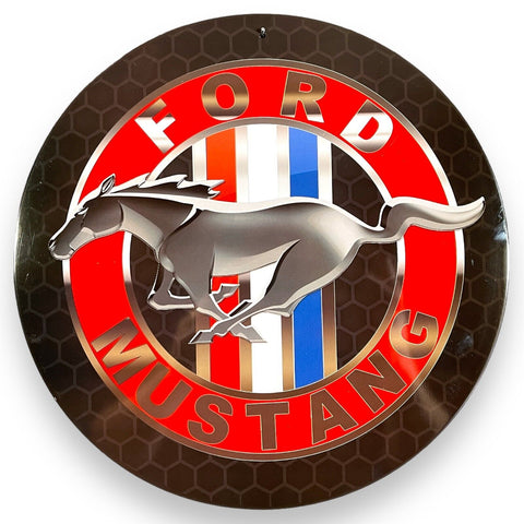 Ford Mustang 12" Round Tin Sign Classic Wall Decor For Garage or Man Cave