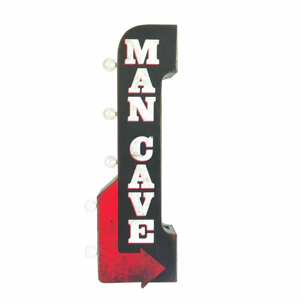 MAN CAVE With Arrow Large 30" Double Sided Metal Sign With LED Lights, Beer Bar