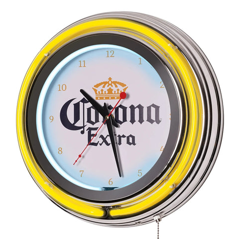 Corona Retro Neon Clock Round Design Flashing or Static Yellow Light