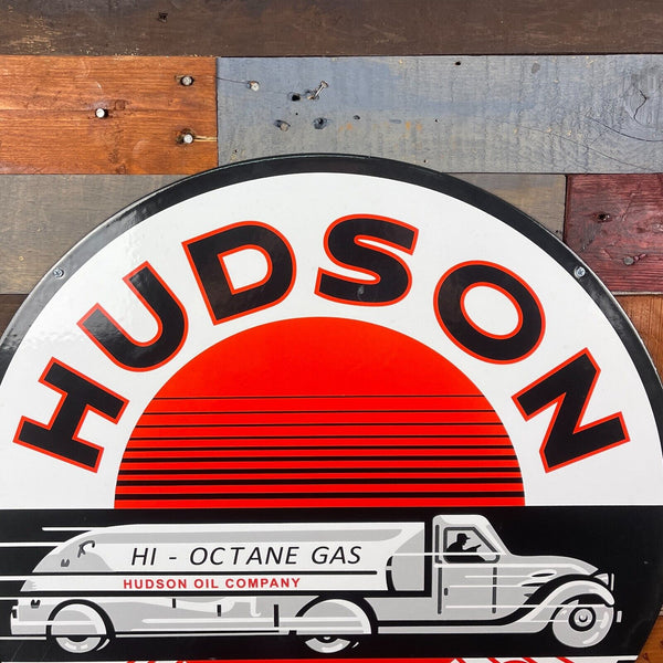 Hudson Oil Co. Porcelain Enamel Double Sided 24" Sign