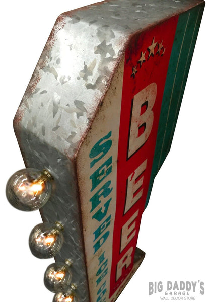 BEER Ice Cold On Draft Double Sided Metal Sign W/ LED Lights, Craft Bar Man Cave