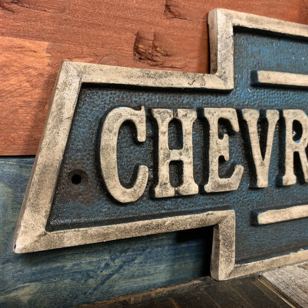 Chevrolet Cast Iron Plaque Embossed Chevy Sign Vintage Antique Finish Garage Bar