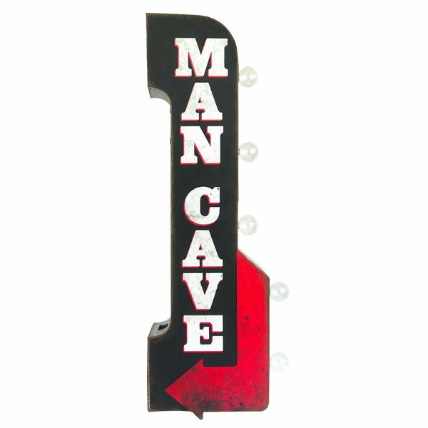 MAN CAVE With Arrow Large 30" Double Sided Metal Sign With LED Lights, Beer Bar