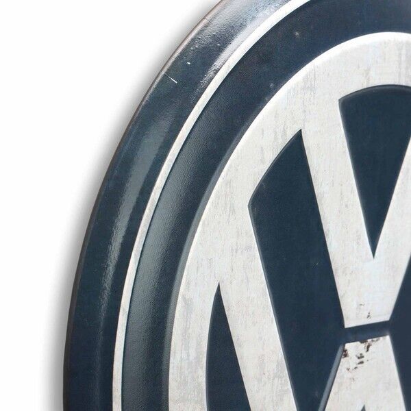 VW Volkswagen Round Metal Button Sign With Vintage Distressed Licensed Design