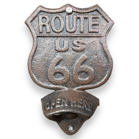 Route 66 Cast Iron Wall Mounted Bottle Opener With Black Antique Finish