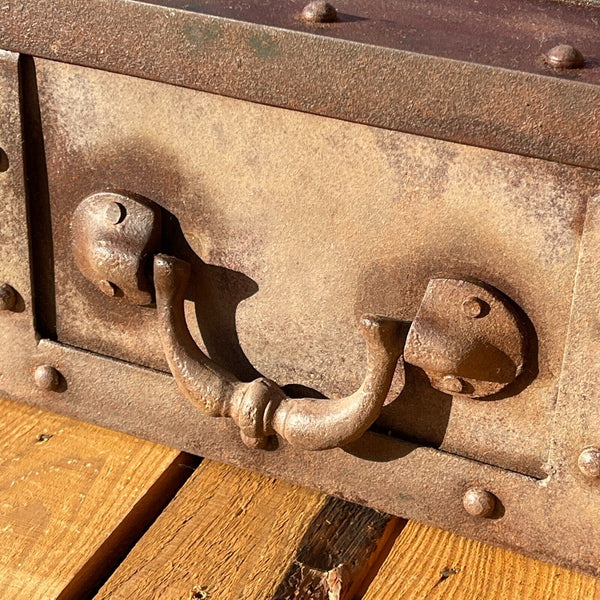 Chevrolet Iron Strong Box Chest W/ Chevy Brass Plaque and Lock, Antique Finish