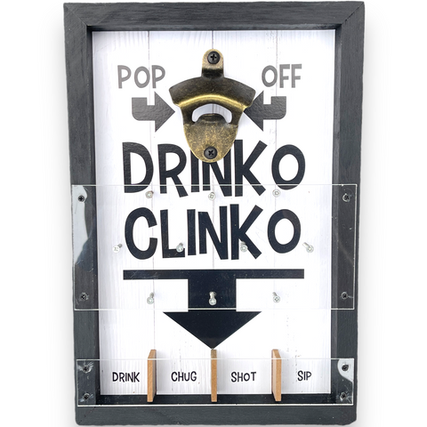 Pop Off Drinko Clinko Plinko Wall Mounted Bottle Opener and Drinking Game