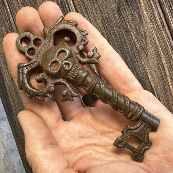 Pirate Skull Key Fancy Ornate Victorian Design With Antique Distressed Finish