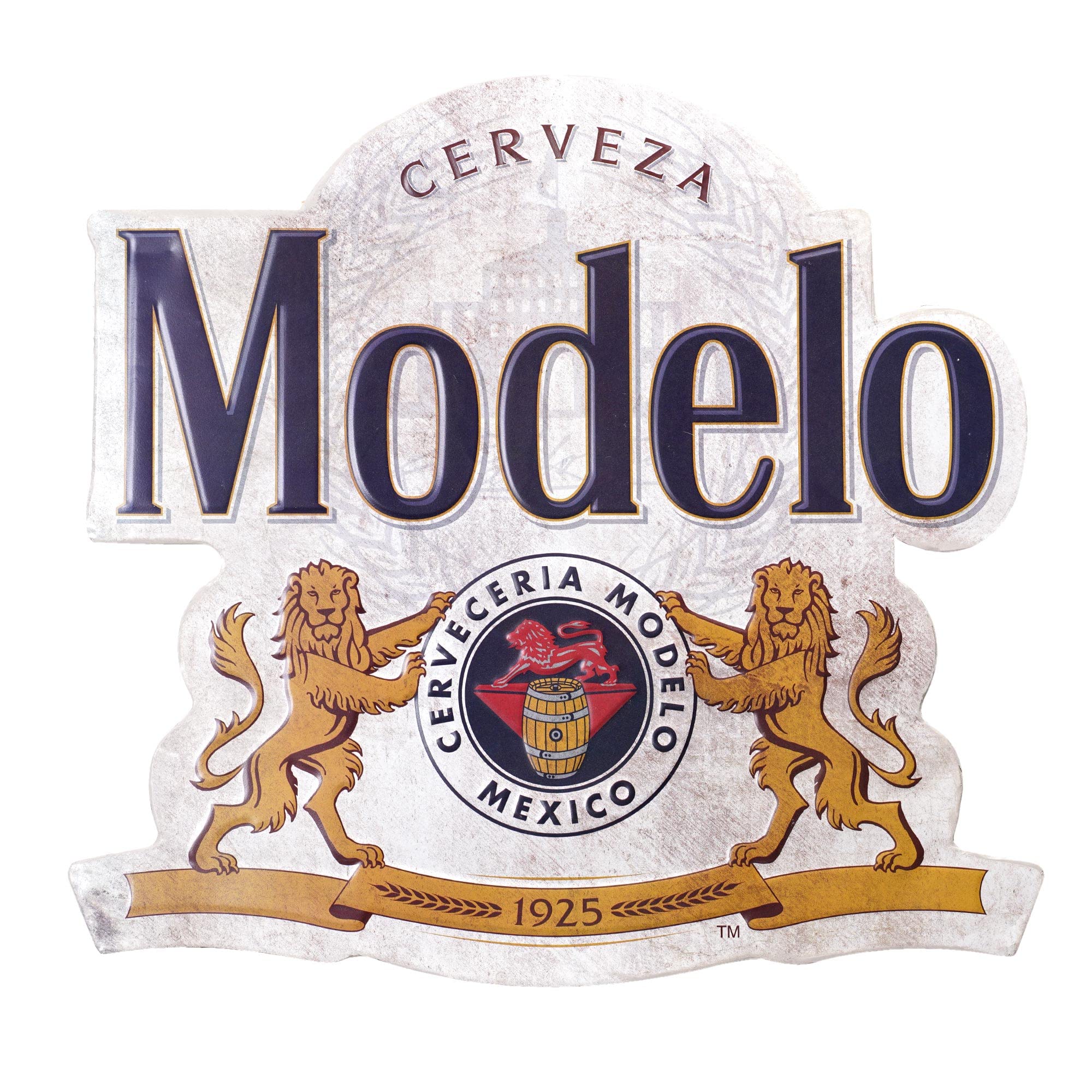Modelo Cerveza Embossed Metal Wall Sign – Licensed Vintage-Style Bar Decor, 15.75" W x 15.4" H, Lightweight with Sawtooth Hangers