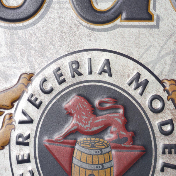 Modelo Cerveza Embossed Metal Wall Sign – Licensed Vintage-Style Bar Decor, 15.75" W x 15.4" H, Lightweight with Sawtooth Hangers