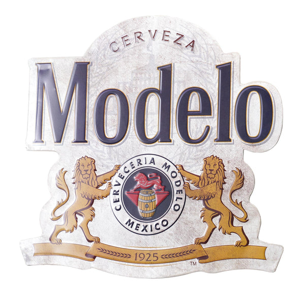 Modelo Cerveza Embossed Metal Wall Sign – Licensed Vintage-Style Bar Decor, 15.75" W x 15.4" H, Lightweight with Sawtooth Hangers
