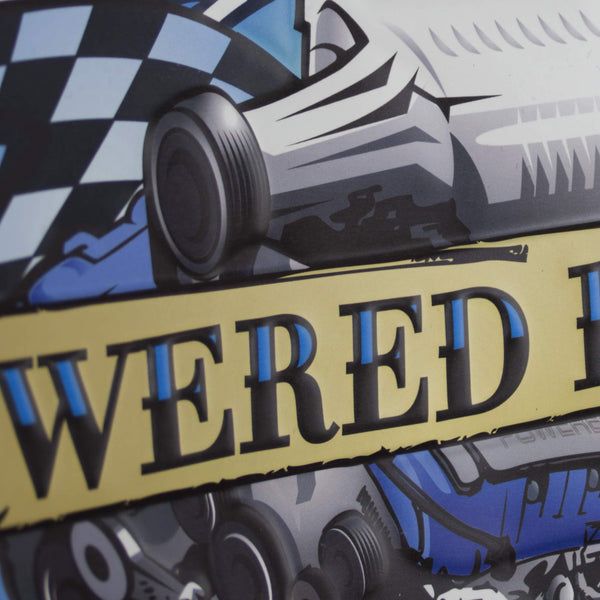 Powered by Ford Embossed Metal Wall Sign, 23.75 x 11.25, Retro-Style Garage Decor with Saw-Tooth Hanger, Lightweight Ford Memorabilia for Bar, Home, Shop, or Man Cave