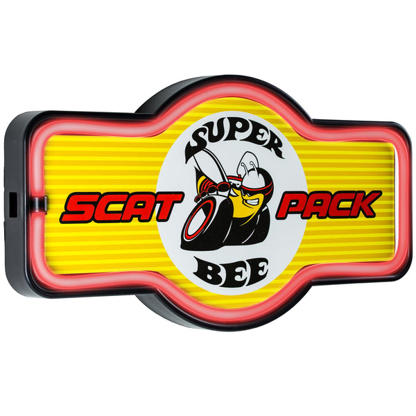 Dodge Super Bee Scat Pack LED “Neon” Wall Sign—USB/AA Power, Vintage-Style Lighted Décor for Garage, Home Bar, Man Cave—Automotive Collectible Gift