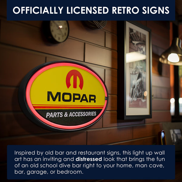 Mopar Parts & Accessories Oval LED Neon-Style Wall Sign – Red/Yellow – USB or Battery