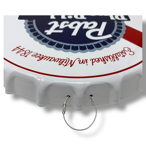 Pabst Blue Ribbon PBR Beer Metal Wall Sign, 16 Inch Bottle Cap Design, Vintage Style Beer Home Decor
